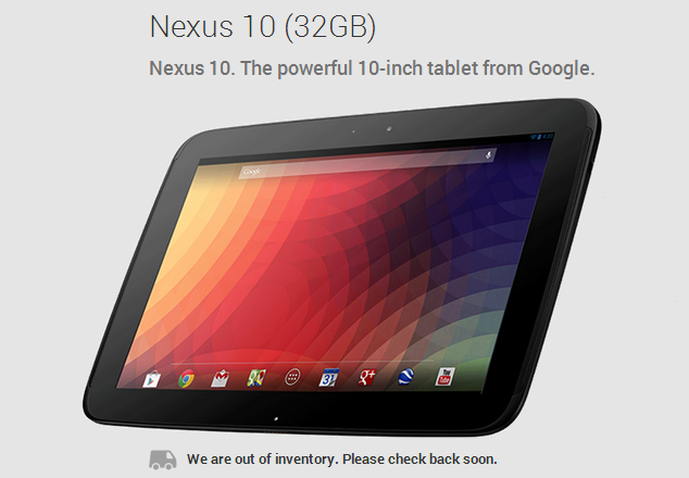 Nexus 10 вече не може да бъде закупен от Google Play Store, САЩ