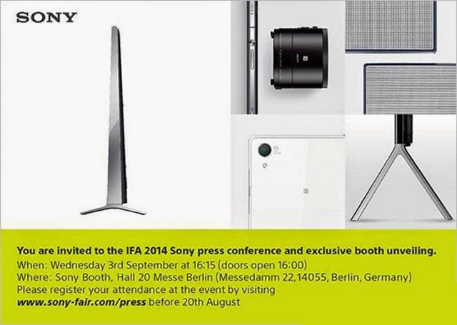 Sony изпрати покани към медиите за събитието си на IFA 2014