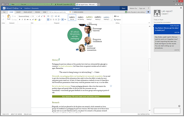 Microsoft представи Skype document чат за Office Online
