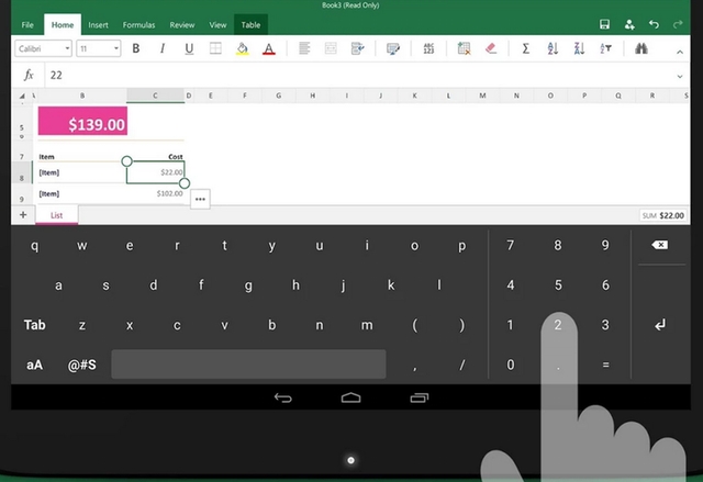 Excel за Android включва собствена клавиатура