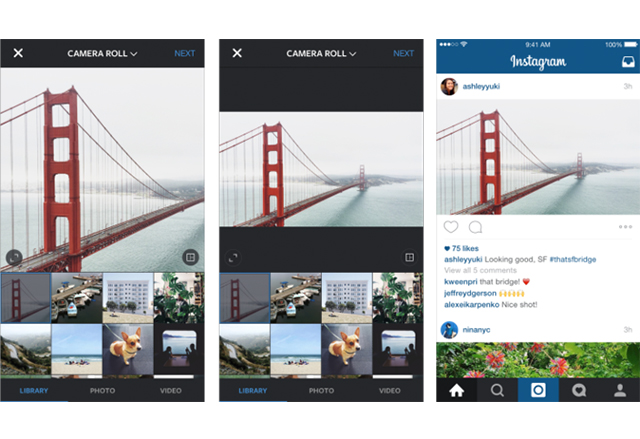 Instagram с поддръжка на портретни и пейзажни снимки