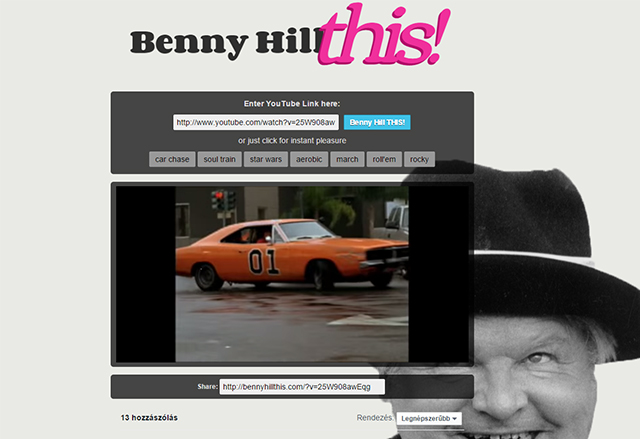 Benny Hill This е забавен сайт, който превръща YouTube клипове в смешни скечове
