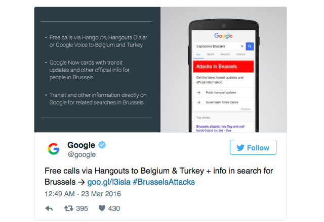 Google предлага безплатни разговори към Белгия и Турция след атаките