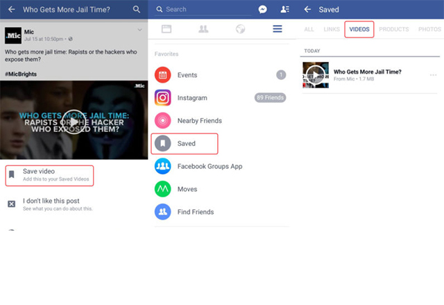 Facebook за Android с функция за запаметяване на видеоклипове за преглед по-късно