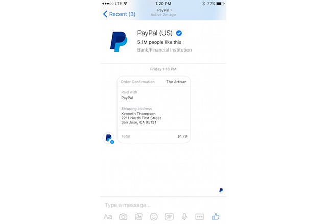 Facebook Messenger вече поддържа плащания с PayPal 