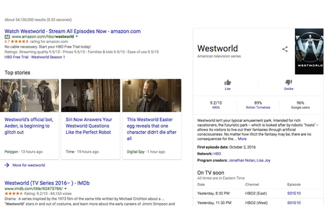 Google тества система за оценка на филми директно в резултатите от търсенето
