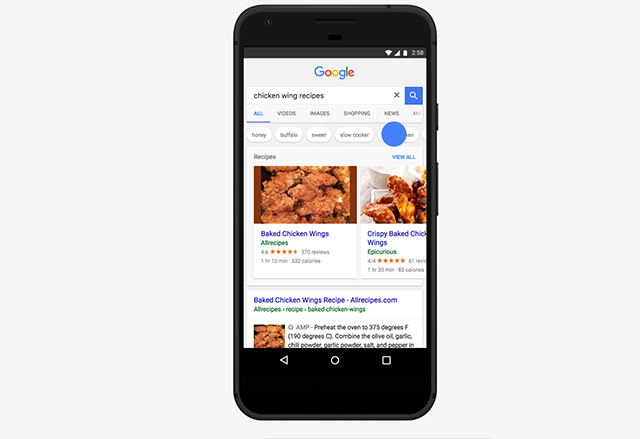 Google обнови начина на показване на рецепти при търсене от приложението