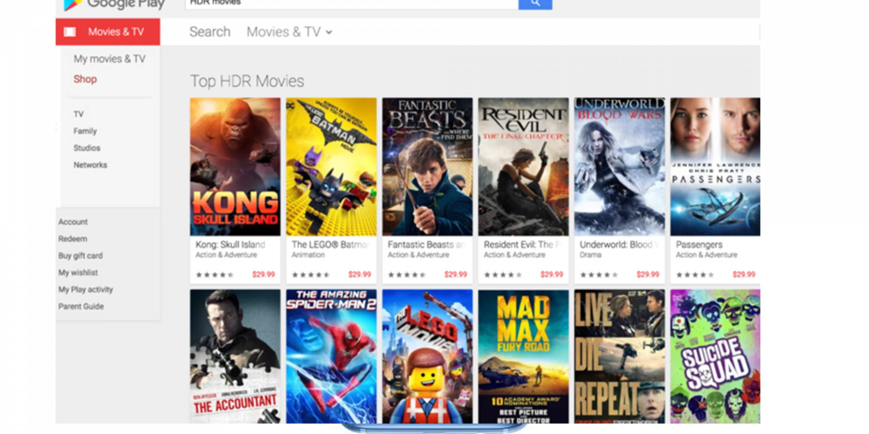 Google Play Movies ще поддържа стриймване с 4K HDR качество