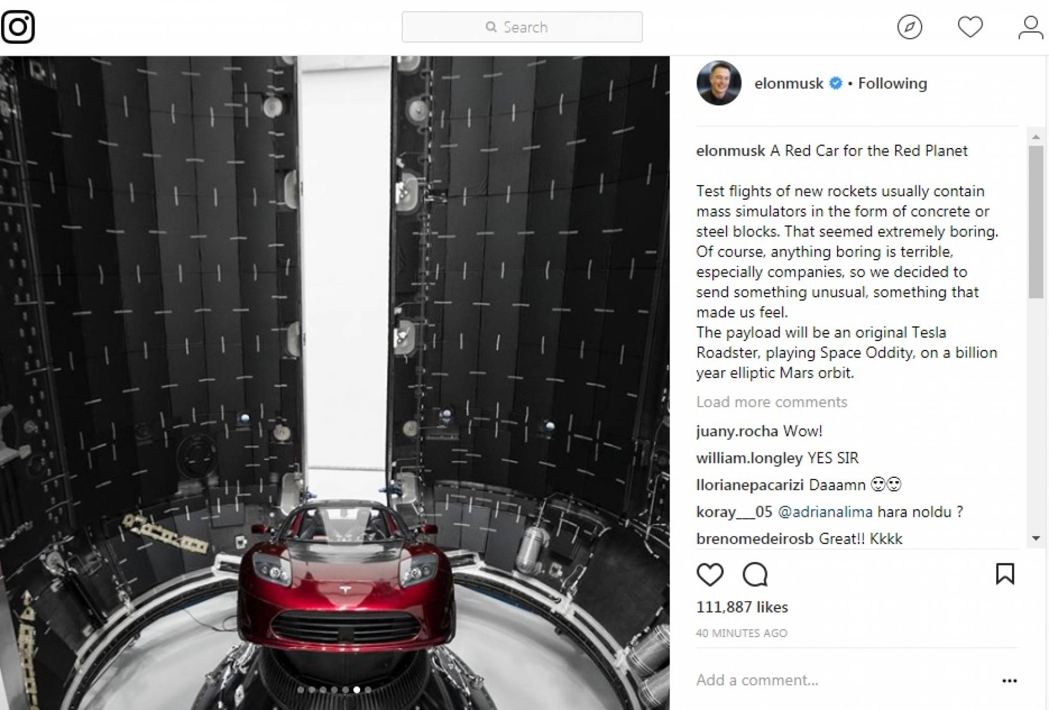 Мъск подготвя Tesla Roadster за изпращане до Марс
